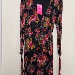 Betsey Johnson Floral Maxi Wrap Long Sleeve Dress